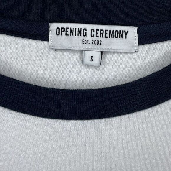 OPENING CEREMONY Mens White Navy Baseball Tee #10 Los Angeles Raglan Shirt Sz S - Picture 6 of 7
